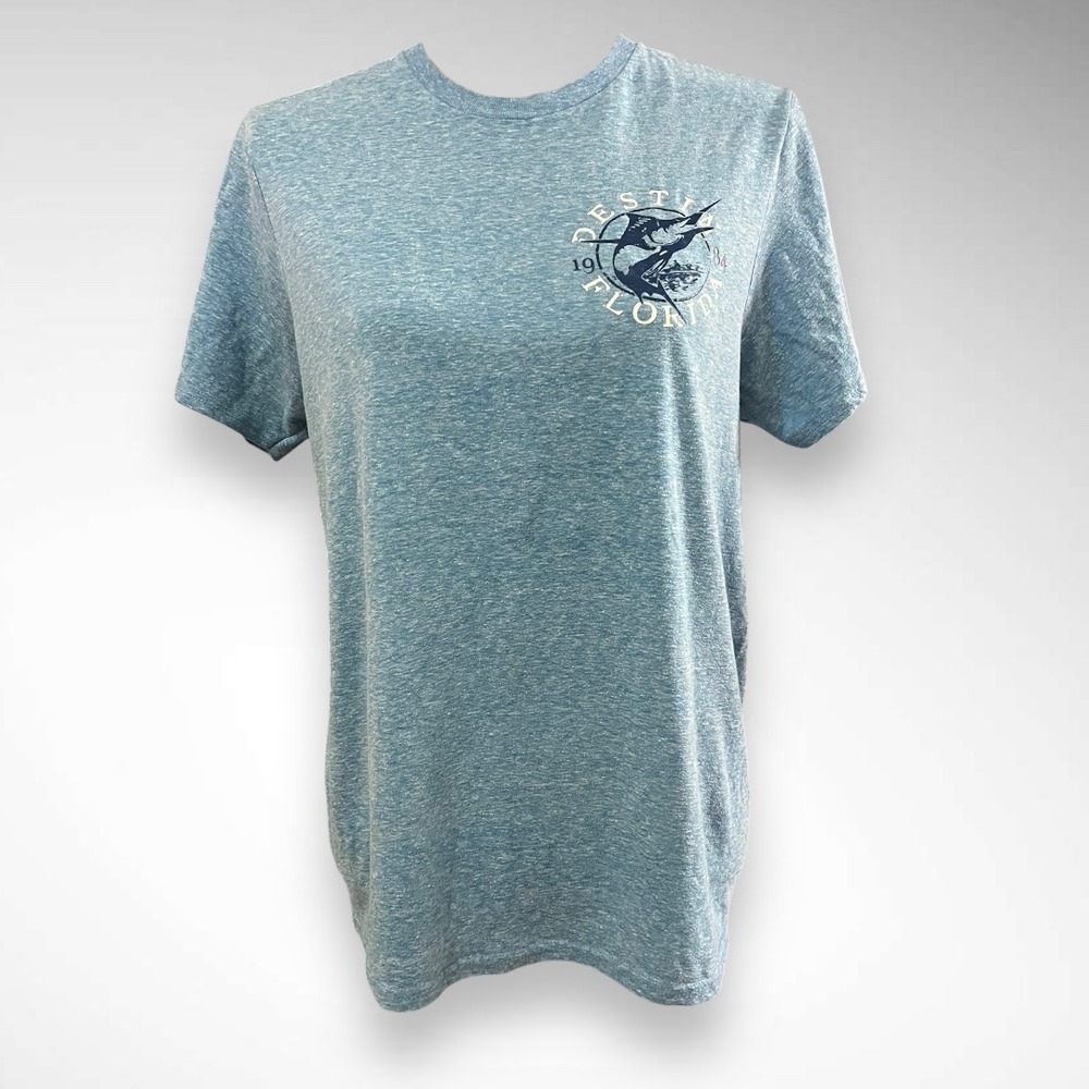 DELTA RINGSPUN Heather Blue Short Sleeve Super Soft Destin Florida T-Shirt | EUC